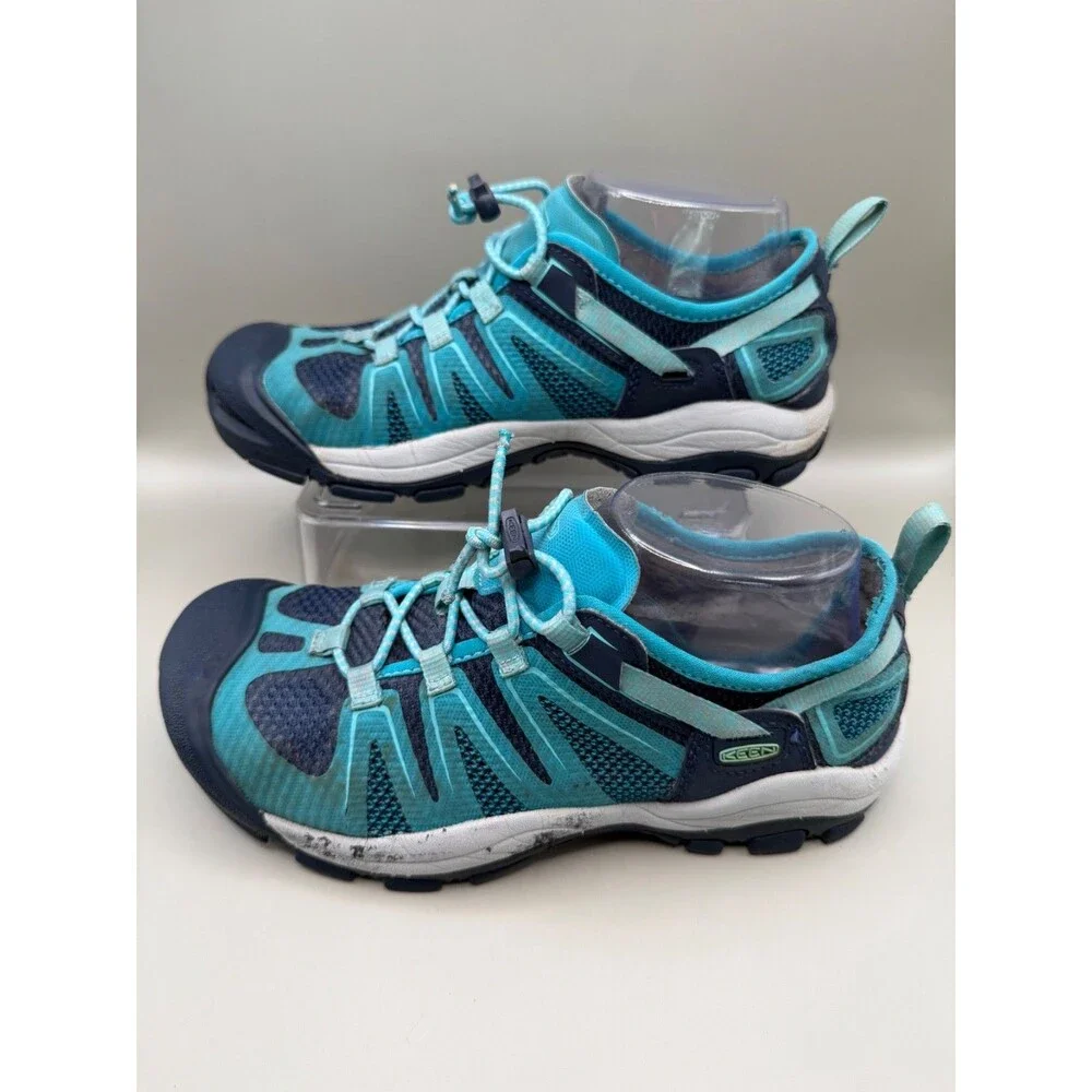 Keen Womens Hiking Size 7 W Teal Navy Low Top Bungee Cord Mesh Shoes